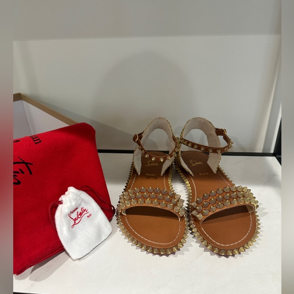 Christian Louboutin “Cordorella Flat Calf Version Cuoio” in size 37; NEVER WORN